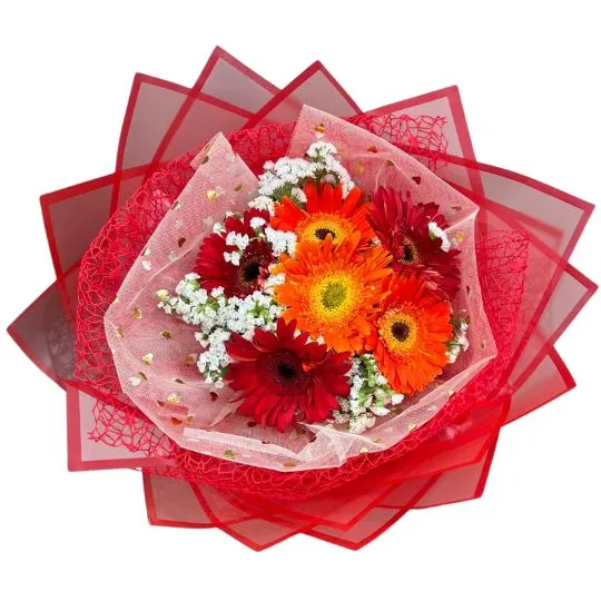 Ramo de 6 flores gerberas con papel coreano ii